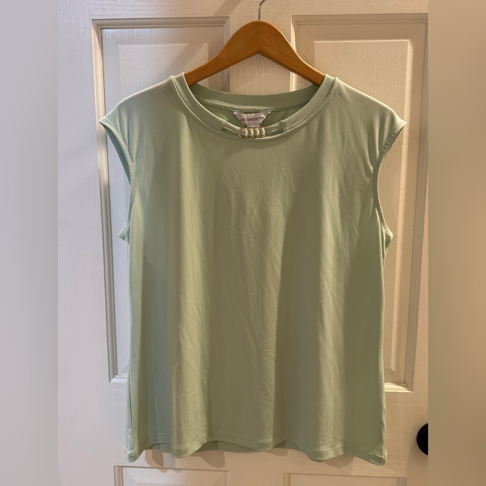 Liz Claiborne Mint Green Blouse with Gold Rings